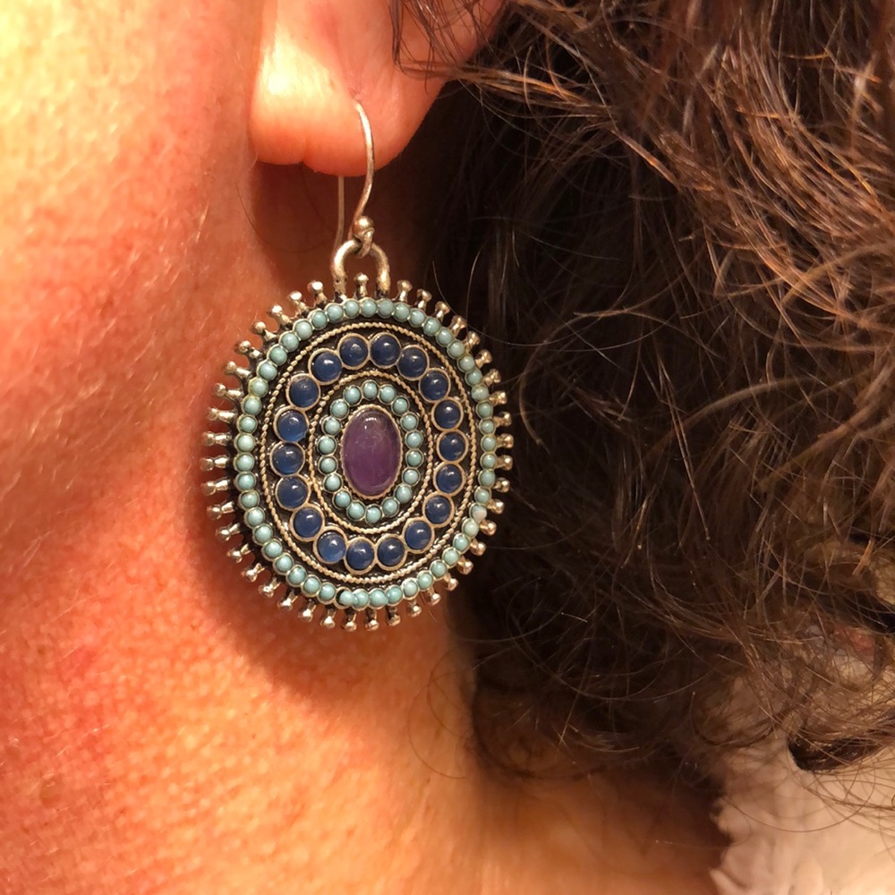 Lucky Brand turquoise earrings with purple stones